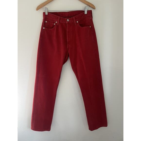 Vintage 80s Levis 501 Jeans Mens 30x30 Regular bright Red Button Fly Made in USA - Picture 2 of 11